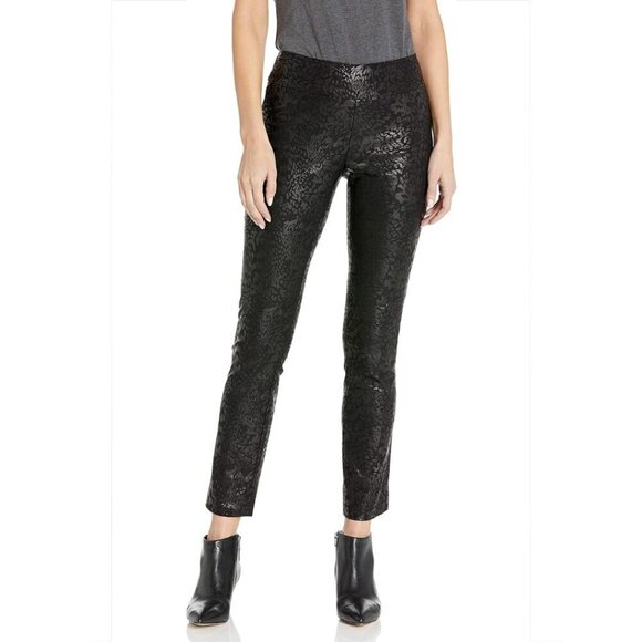 Nic + Zoe Pants Womens Size 8P Black Animal Print Pull On Ankle Side Slits - Picture 3 of 13